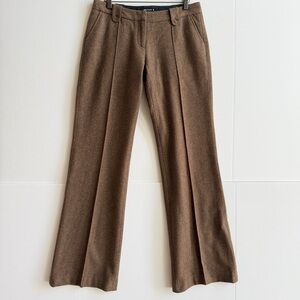 William B Women's Herringbone Brown Wool Wide Leg Trouser Size 8